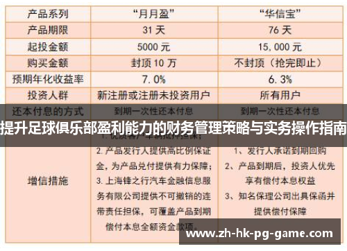 提升足球俱乐部盈利能力的财务管理策略与实务操作指南